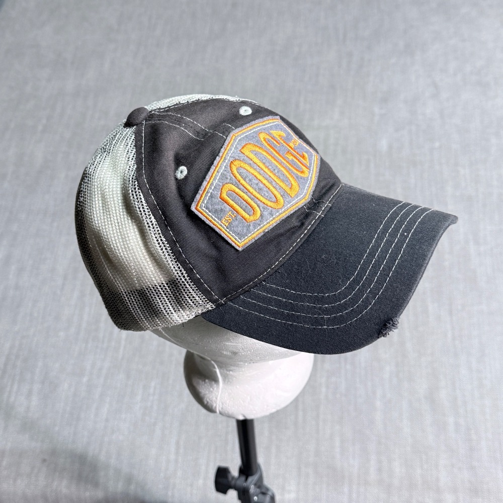 Dodge Motorsports Trucker Hat Charcoal Grey White Mesh Snapback Distressed Cap
